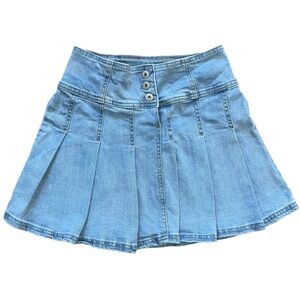 Denim Blue Pleated Mini Skirt